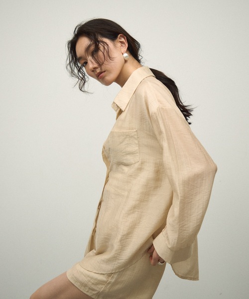 ブラウス シャツ 「3Piece Set」 Striped Knit Crepe Shirt