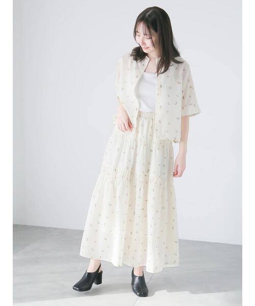ブラウス シャツ 「日比谷花壇コラボ」プリントクロップドシャツ（セットアップ可） レディース セール】 【日比谷花壇コラボ】プリントクロップドシャツ