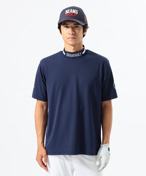 BEAMS GOLF ブラックメッシュTシャツ BEAMS GOLF tシャツ ORANGE LABEL / リブ襟 モックネックシャツ