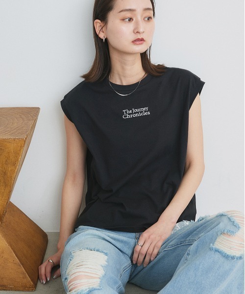 ad thie tシャツ ロゴ刺繍 フレンチスリーブ Tシャツ レディース