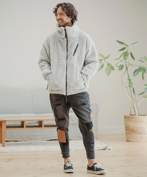 「CAMBIO」 ジップアップブルゾン S ベージュ メンズ_画像4