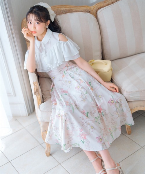 ウィルセレクション ボタニカルフラワータックフレアスカート ピンク WILLSELECTION スカート ボタニカルフラワータックフレア