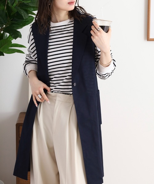 スマホショルダー ベスト ジレ BRODIAEA 麻混ロングテーラードジレ
