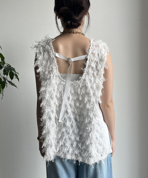 DouDou ブラウス シャツ 「WEB限定」フェザー切替トップス