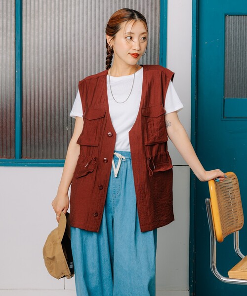 FREAK'S STORE ベスト ジレ シアー ミリタリーベスト レディース