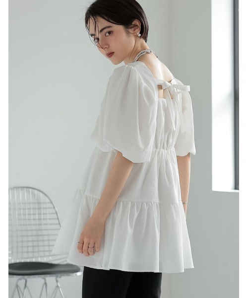 ブラウス シャツ 「2025SS COLLECTION」「MEISM by Re:EDIT」ドビードットバルーンスリーブティアードチュニックトップス