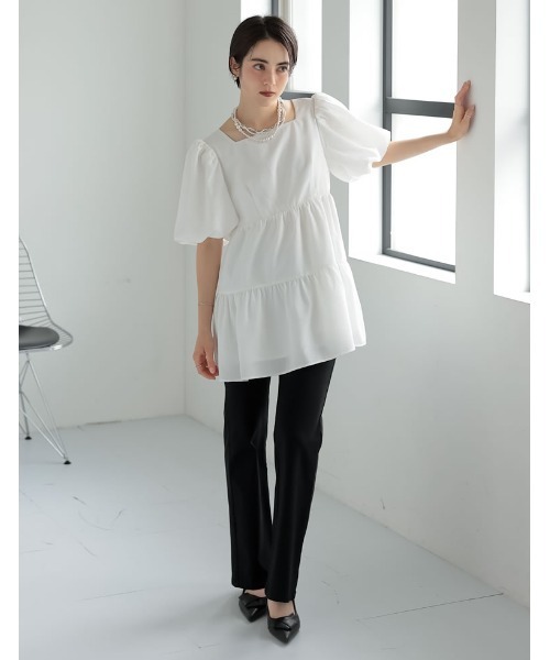 ブラウス シャツ 「2025SS COLLECTION」「MEISM by Re:EDIT」ドビードットバルーンスリーブティアードチュニックトップス Re:EDIT ブラウス シャツ 「2025SS COLLECTION」「MEISM by Re