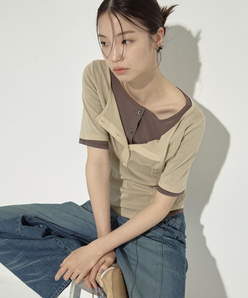 tシャツ 「STUDIOUS/ステュディオス」2Pac Henry Neck Tee/2ピースヘンリーネックTシャツ レディース