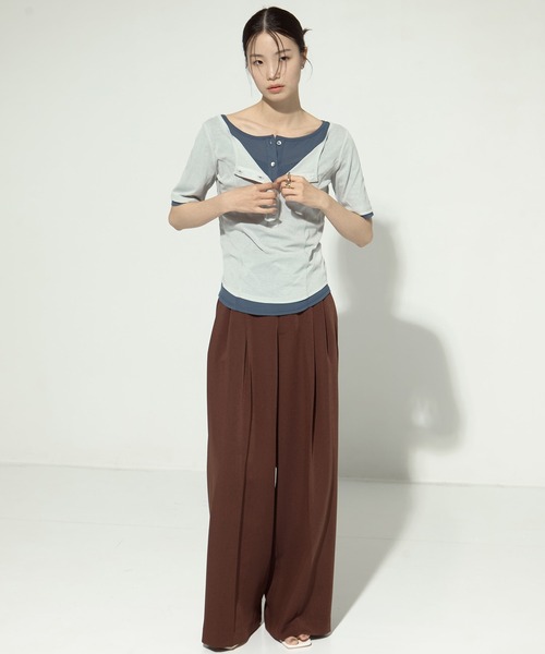 tシャツ 「STUDIOUS/ステュディオス」2Pac Henry Neck Tee/2ピースヘンリーネックTシャツ レディース STUDIOUS/ステュディオス】2Pac Henry Neck Tee/2ピースヘンリー