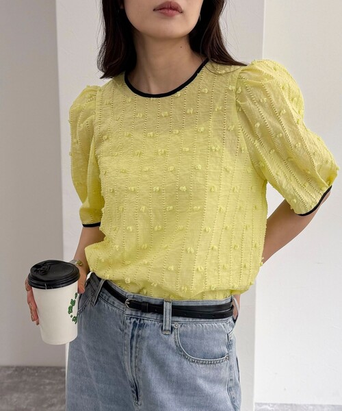 「fredy emue」 長袖ブラウス 38 イエロー系その他 レディース fredy emue ブラウス シャツ シアージャガードパイピング半袖