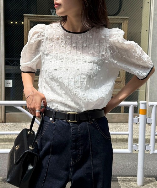 ブラウス シャツ シアージャガードパイピング半袖ブラウス レディース fredy emue ブラウス シャツ シアージャガードパイピング半袖