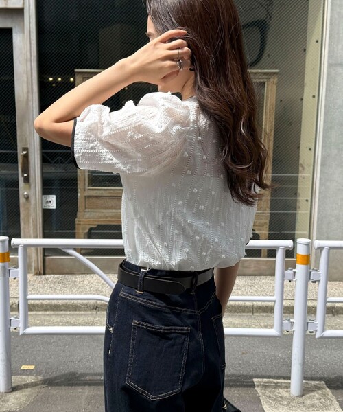 「fredy emue」 半袖ブラウス 38 サックスブルー レディース fredy emue ブラウス シャツ FR刺繍半袖シャツ レディース