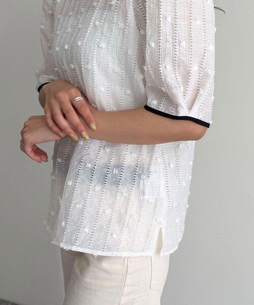 「fredy emue」 長袖ブラウス 38 イエロー系その他 レディース fredy emue ブラウス シャツ シアージャガードパイピング半袖