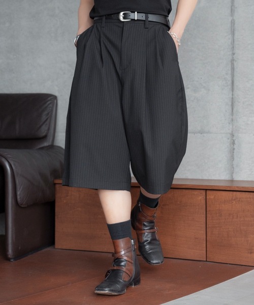 SINSS パンツ Two tuck wide stripe shorts / ツータックワイド