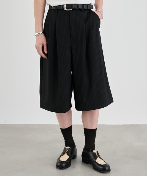 SINSS ワイドパンツ パンツ Two tuck wide stripe shorts / ツータック