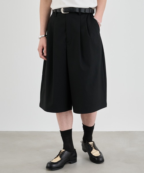 20SS ダブルファブリックショーツ SINSS ワイドパンツ パンツ Two tuck wide stripe shorts / ツータック