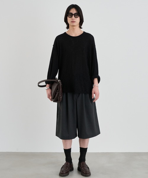 SINSS ワイドパンツ パンツ Two tuck wide stripe shorts / ツータック