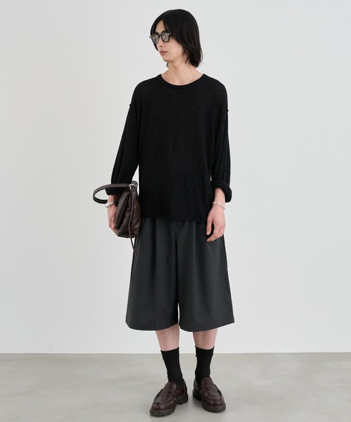 SINSS ワイドパンツ パンツ Two tuck wide stripe shorts / ツータック
