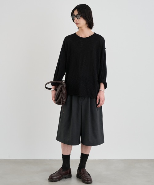 SINSS ワイドパンツ パンツ Two tuck wide stripe shorts / ツータック