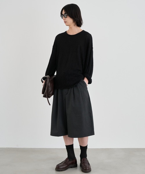 SINSS ワイドパンツ パンツ Two tuck wide stripe shorts / ツータック