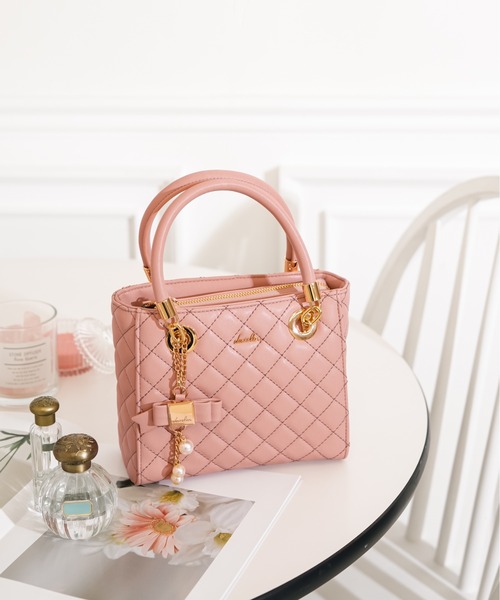 レディース ピンク ハンドバッグ キルティング/箱付き dazzlin（ダズリン） ハンドバッグ リボンチャーム付き キルティング