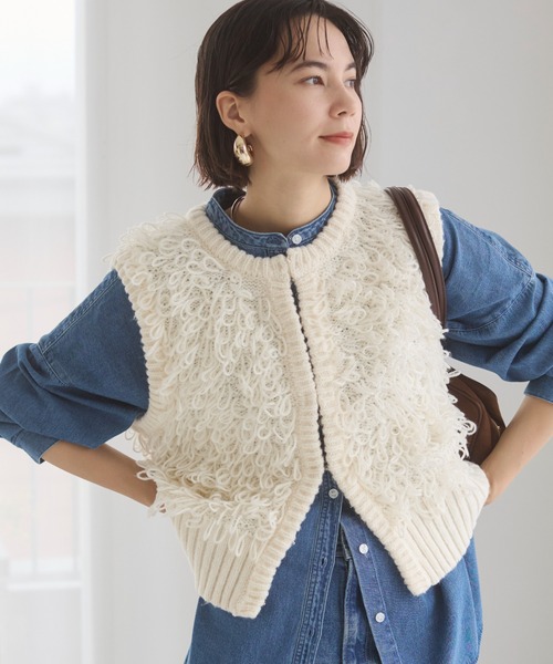 ANGIE ベスト ジレ ループフリンジニットベスト レディース : ZOZOTOWN