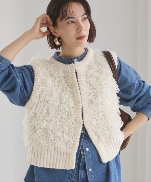 ANGIE ベスト ジレ ループフリンジニットベスト レディース : ZOZOTOWN