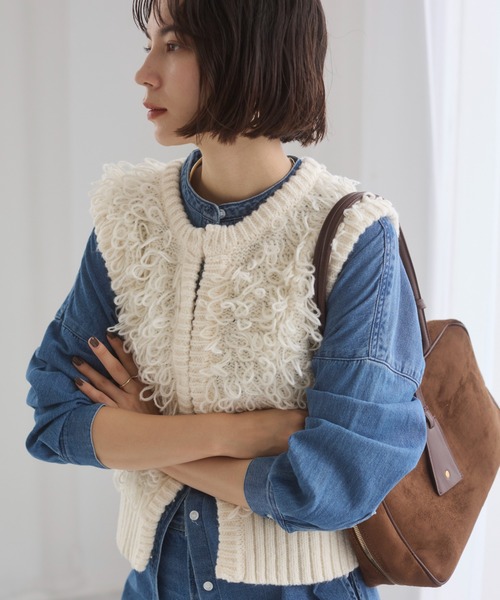ANGIE ベスト ジレ ループフリンジニットベスト レディース : ZOZOTOWN