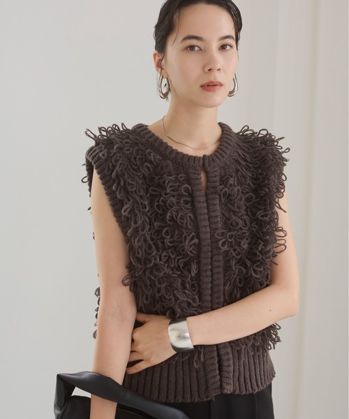 ANGIE ベスト ジレ ループフリンジニットベスト レディース : ZOZOTOWN