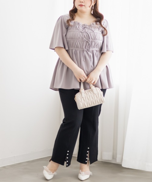「CLETTE」 半袖ブラウス 3L ラベンダー レディース_画像7