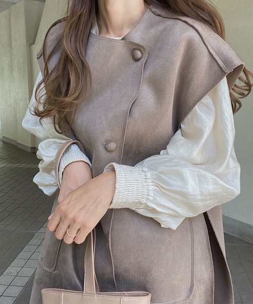 「LAUIR」 ベスト FREE ダークベージュ レディース_画像7