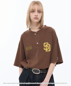ヘンリーネック tシャツ MLB/メジャーリーグベースボール 別注 ロゴ刺繍 ワッフル ヘンリーネック 半袖Tシャツ メンズ レディース