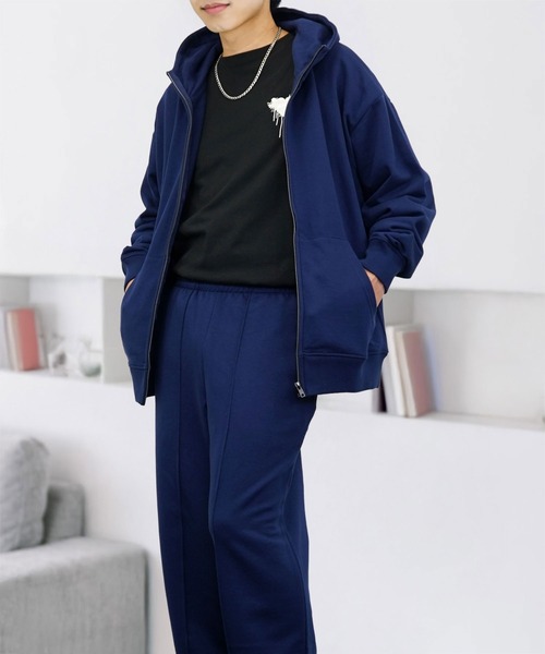 パーカー 無地 ワイド ジップパーカー 裏毛 スウェット フーディー