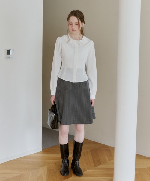 giunon ブラウス　ブラック GIUNON ブラウス シャツ round collar frill shirt / ラウンドカラー