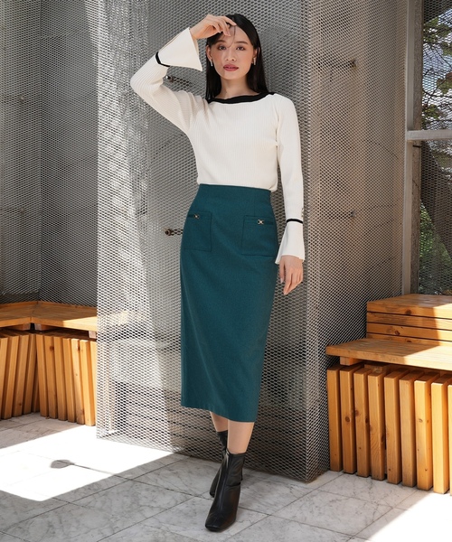 「TRUDEA」 タイトスカート LARGE チャコールグレー レディース_画像4