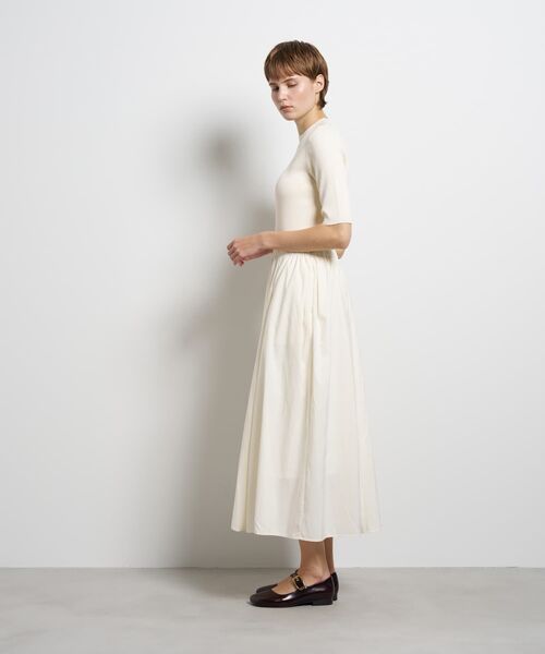 LANVIN COLLECTION 半袖ワンピース Aライン 38 LANVIN en Bleu ワンピース 半袖 ハーフスリーブニットコンビ