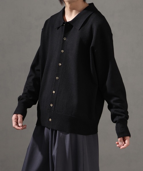 【2023AW】L'ESSAGE オーナメントボタン 畦カーディガン ニット 黒 WOOLプレーティング2WAYカーディガン（カーディガン）｜JOURNAL