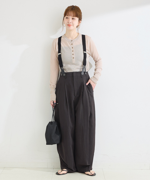 bc stock セルロースチノサスペンダータックトラウザー B.C STOCK（ベーセーストック） ワイドパンツ パンツ 手洗い可