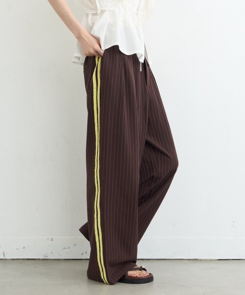 ワイドパンツ スラックス パンツ 「UNISEX」タックボリュームワイドスラックスパンツ/サイドラインスラックス レディース メンズの画像