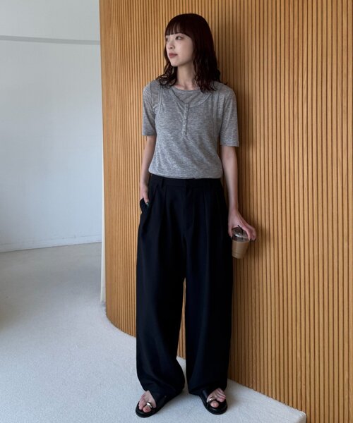 ワイドパンツ スラックス パンツ 「UNISEX」タックボリュームワイドスラックスパンツ/サイドラインスラックス レディース メンズの画像