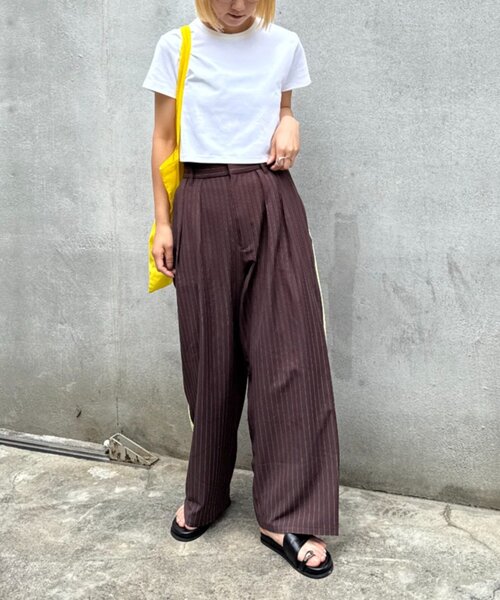 ワイドパンツ スラックス パンツ 「UNISEX」タックボリュームワイドスラックスパンツ/サイドラインスラックス レディース メンズの画像