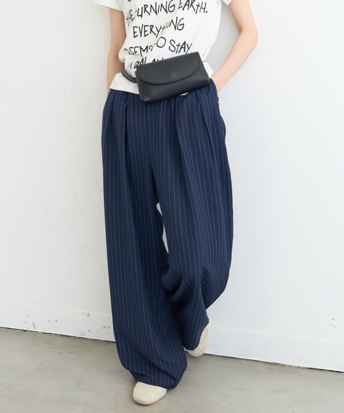 ワイドパンツ スラックス パンツ 「UNISEX」タックボリュームワイドスラックスパンツ/サイドラインスラックス レディース メンズの画像