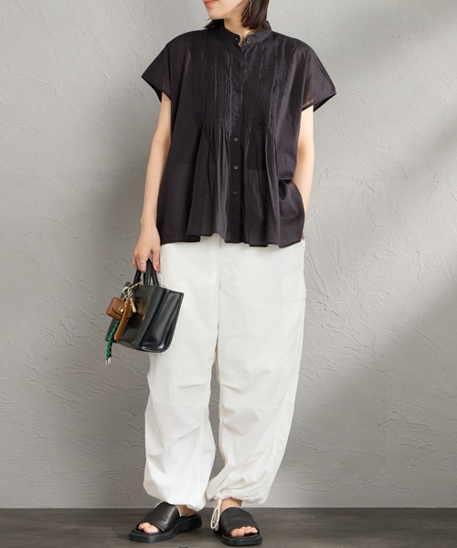 ブラウス シャツ 「SOIL/ソイル」 バンドカラー ピンタックシャツブラウス レディースの画像