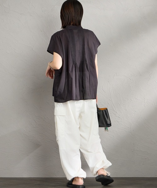 ブラウス シャツ 「SOIL/ソイル」 バンドカラー ピンタックシャツブラウス レディースの画像