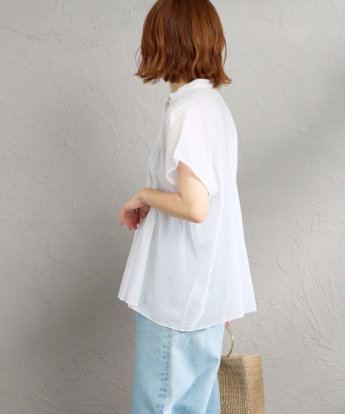 ブラウス シャツ 「SOIL/ソイル」 バンドカラー ピンタックシャツブラウス レディースの画像