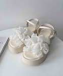 厚底 サンダル 夏 シャイニーフリル厚底ストラ...の詳細画像1