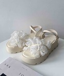 厚底 サンダル 夏 シャイニーフリル厚底ストラ...の詳細画像2