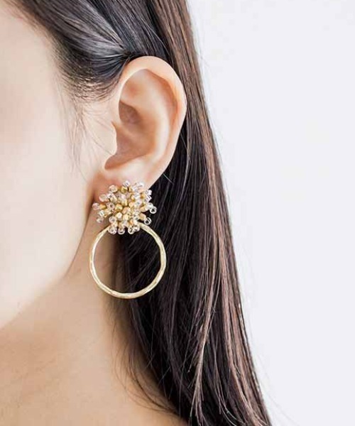 【646】ガラス ビーズ フープ ピアス ゴールド ハンドメイド イヤリング IEDIT（イディット） フープ ピアス Made in India メタル