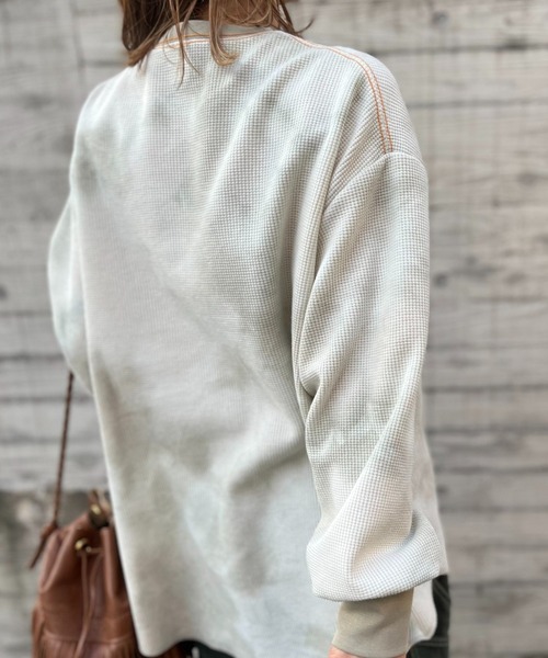 herneon タイダイワッフルT mi via loca tシャツ ワッフルタイダイ配色ステッチロンT レディース