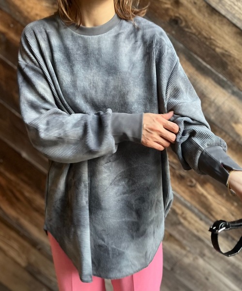 mi via loca tシャツ ワッフルタイダイ配色ステッチロンT レディース